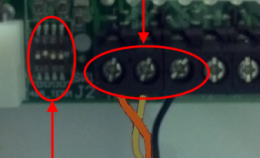 RS485 terminals and DIP switches